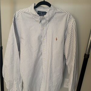 POLO Ralph Lauren XXL Blue & White 100% Cotton LS Shirt Large Pony